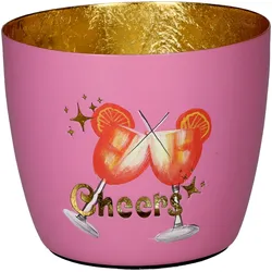 Madras Windlicht M mit Motiv Cheers in Rosa/Gold