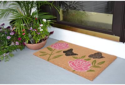 Imports Decor Flowers Butterflies Outdoor Coir Non Skid Doormat