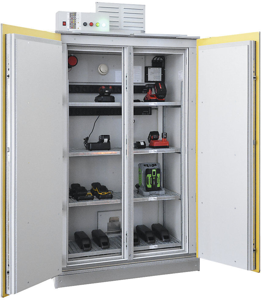 Akku-Sicherheits-Ladeschrank SiS Li-Ion 90 Safe Pro, mit Brandunterdrückungssystem, HxB 2250 x 1212 mm, 2 EURO-Steckdosenleisten, 400 V LaCont