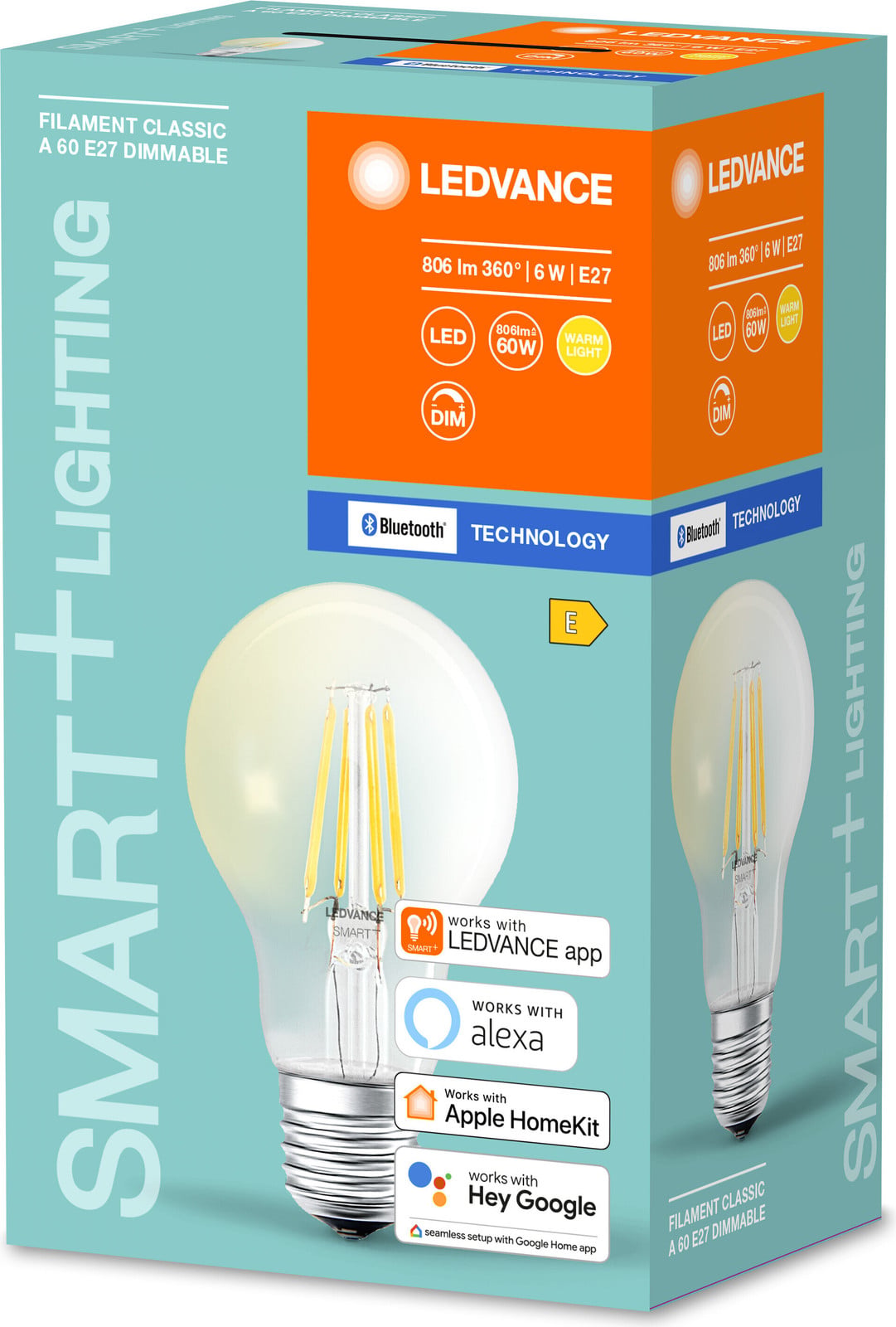 Osram SMART+ Filament Classic Slimme LED Lamp, E27, A60, Transparant, Dimbaar, Bluetooth