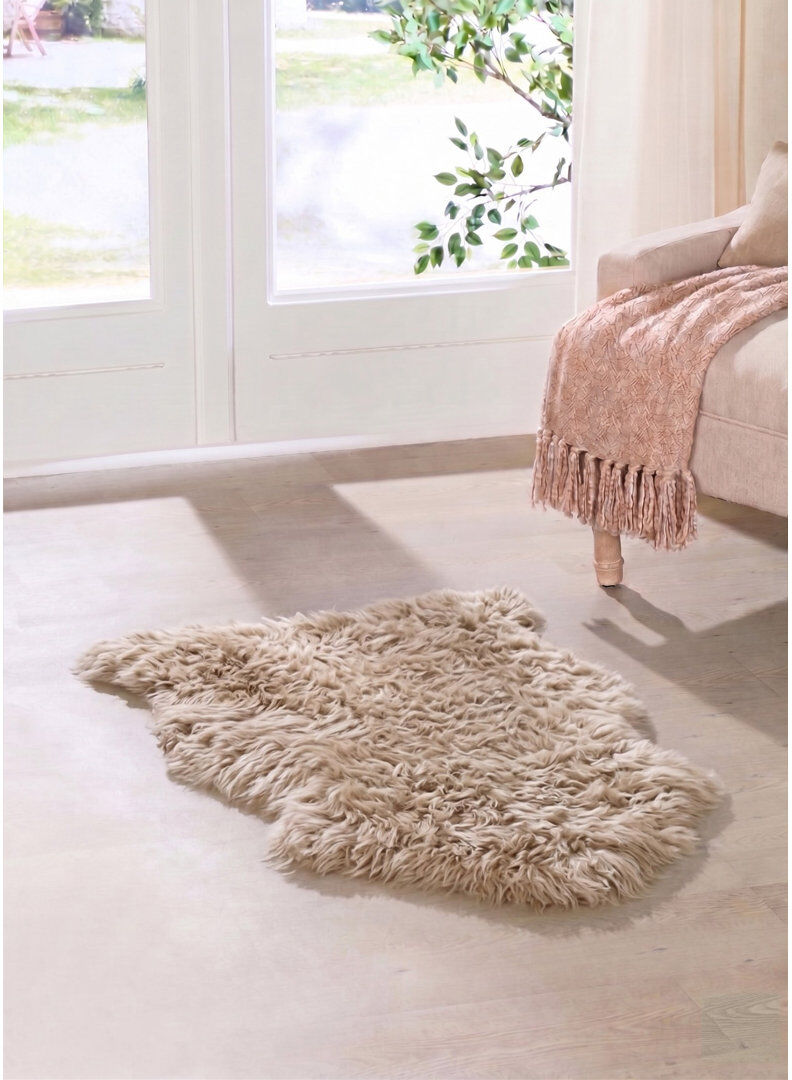 World Menagerie Novelty 60 cm x 90 cm Sheepskin Shaggy Area Rug Beige 60cm W X 90cm L