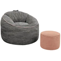 MODFU Sitzsack-Sessel aus Flanellstoff, grau, mit Ottoman und Seitentasche
