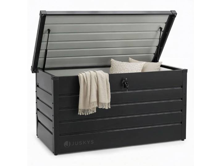 Juskys coffre de jardin métal 380L Limani anthracite - boîte de rangement étanche verrouillable