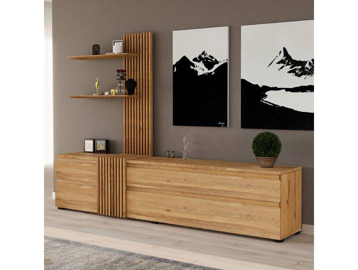 Wohnkombination MANUFAKTUR LINE Typ A Massivholz Eiche, geölt Holz/Braun 249 x 175 x 44cm