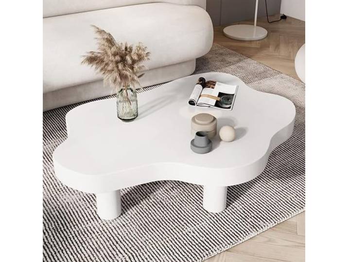 MNBVH Wolkenförmiger Couchtisch, Unregelmäßiger Couchtisch Aus Holz, Verdickter Beistelltisch Mit Runden Ecken, Moderner Couchtisch Mit 3 Beinen, Für Wohnzimmermöbel(Size:110 * 80 * 40CM,Color:Weiß)