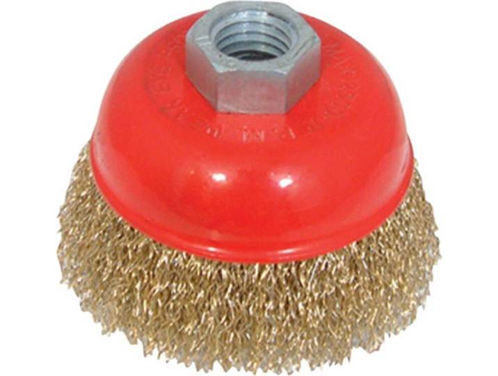 Brosse boisseau en fil d'acier\, laitonnée\, ondulée 75 mm