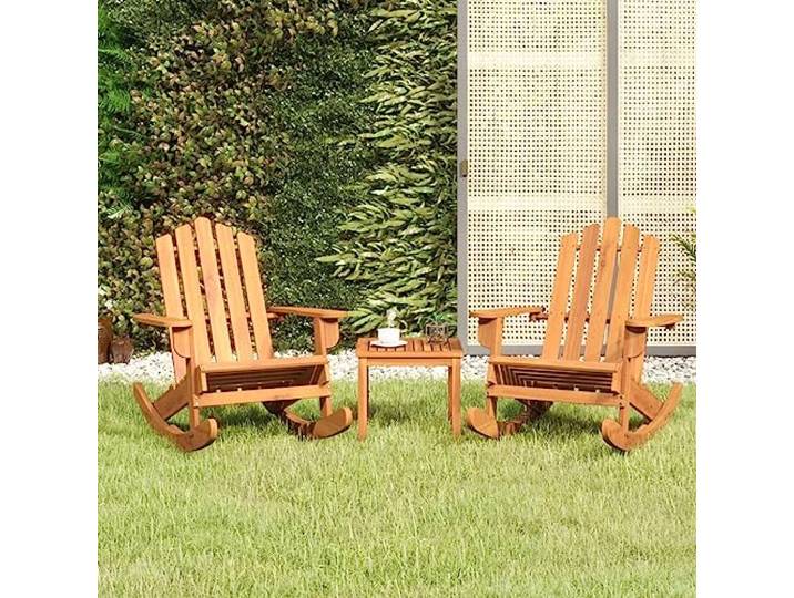 RJPLMFV Adirondack Gartenmöbel-Set, 3-teilig, massives Akazienholz Schaukelstuhl, hohe Rückenlehne, breite Armlehnen, niedriger Tisch inklusive