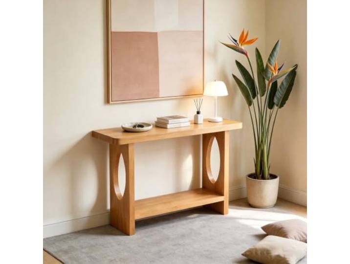 Moderner Massivkiefer Eingangstisch, schmaler Konsole Tisch für Flur Natürliches Massivkieferholz, stabile Konstruktion, mehrere Größen(55.1x11.8x31.5in (≈2.0in thick))