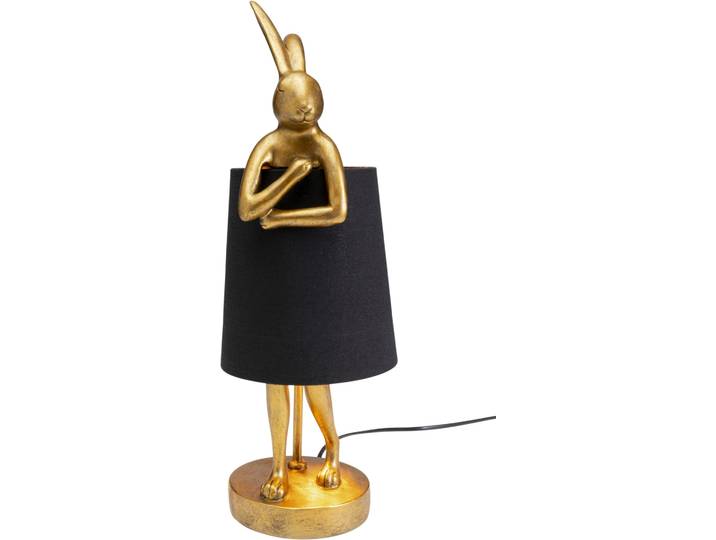 Lampe lapin en polyrésine dorée et lin noir h50