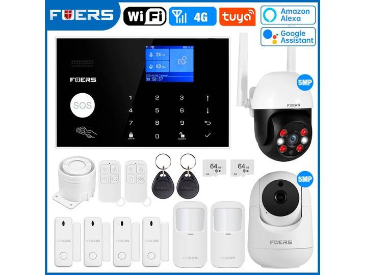 FUERS G34 WIFI 4G Tuya système d'alarme intelligent sans fil système d'alarme de sécurité anti-cambriolage à domicile contrôle sirène détecteur de mouvement capteur de fumée