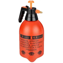 Relaxdays Drucksprüher 3 L, einstellbare Messingdüse, Wasser & Unkrautvernichter, Sprühflasche Garten, orange/schwarz