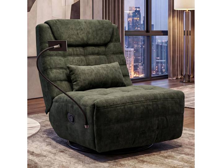 Relaxsessel HWC-P92, TV-Sessel Fernsehsessel, drehbar Kippfunktion Handyhalterung, Stoff Chenille (260g/m²) grün