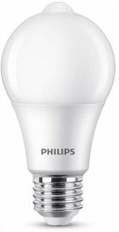Philips lâmpada LED E27 fosca luz quente com sensor de movimento 8W   60W