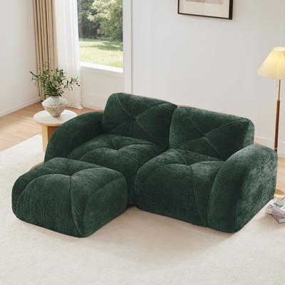 L-shaped Boneless Sofa,Soft Velvet Fabric,Tufted Design,32D High Density Sponge,No Assembly Required,Ergonomic Design Bottom