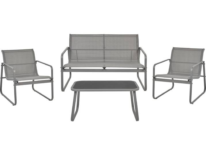BELIANI Lounge Set Grau aus Metall 4-Sitzer Gartentisch Gartensofa 2 Gartensessel Gartenmöbel Loungemöbel Outdoor
