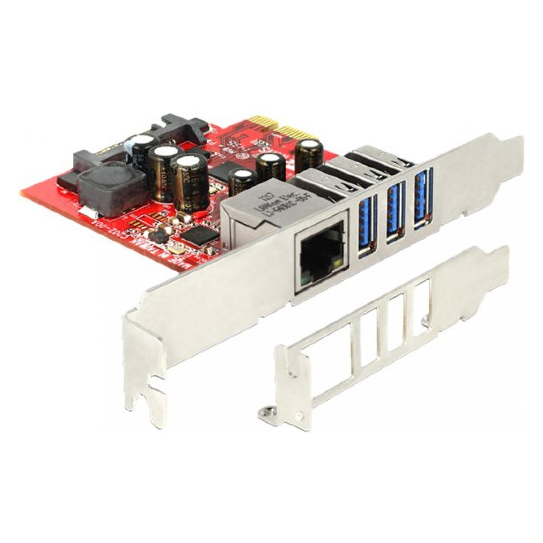 Delock PCI Express Card > 3 x external USB3.0 + 1 x external Gigabit LAN (Mini PCI Express, PCI-E x1) (89382)
