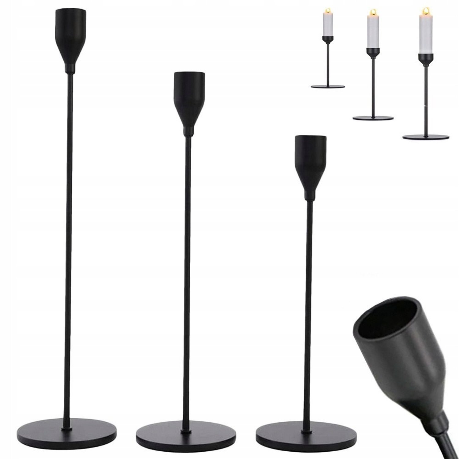 Rozz Glamour Metal Kaarsenstandaard Set van 3 Stuks voor Taper Kaarsen