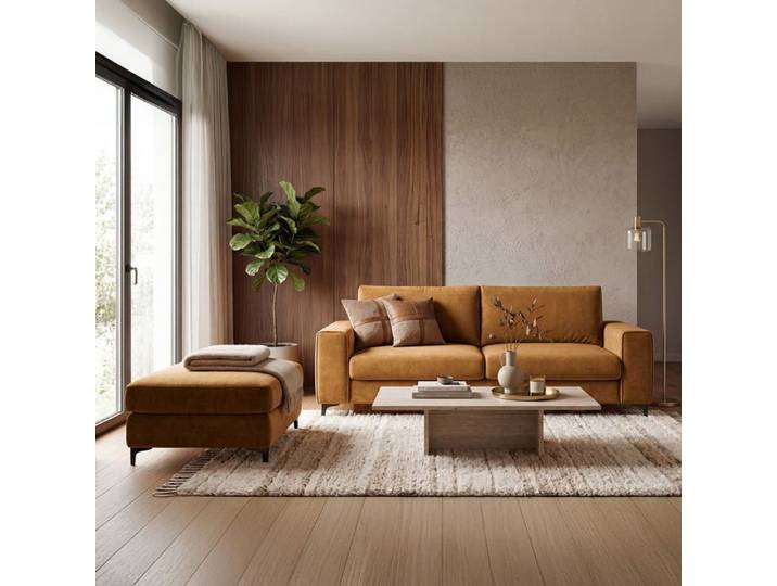Pouf Fiesole en velours jaune