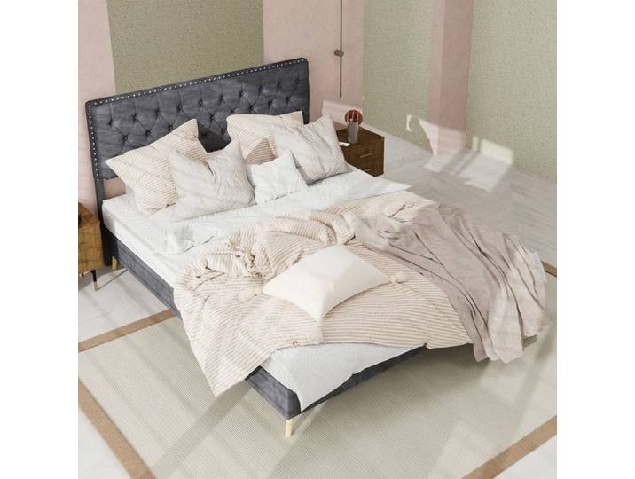 Lit 140x200cm - Moderne - Velours Hollandais - Tête de lit haute - Espace de rangement