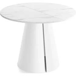 ESSTISCH Lamio runder ausziehbarer, Marmor Weiß 100-180/100/76 cm