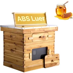 VEVOR Bienenstock, 20 Rahmen, Bienenbeute Zander, mit Bienenwachs beschichtetes Tannenholz, 1 tiefer + 1 mittlerer Bienenkasten, Langstroth-Bienenstock-Set, transparente Acrylfenster mit Fundamenten