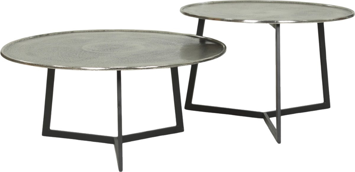 Set van 2 ronde salontafels van zilverkleurig aluminium