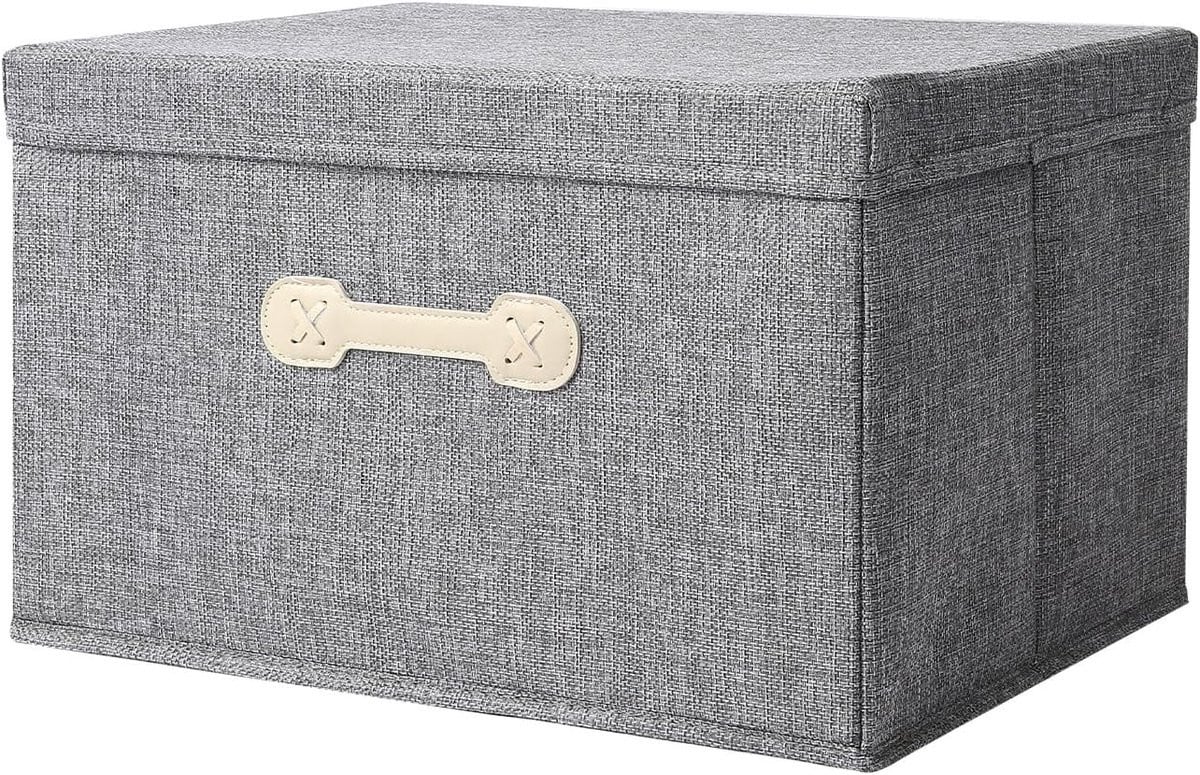 Decoratieve stoffen opbergdoos met deksel en handgrepen, grijs, inklapbaar