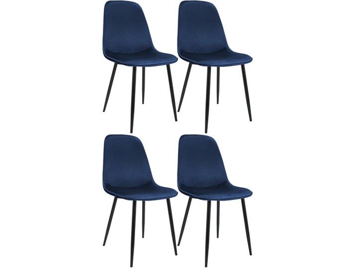 CLP Esszimmerstuhl 4er Set Samt Dunkelblau, Metall, 45x88x54 cm, Esszimmer, Stuhl