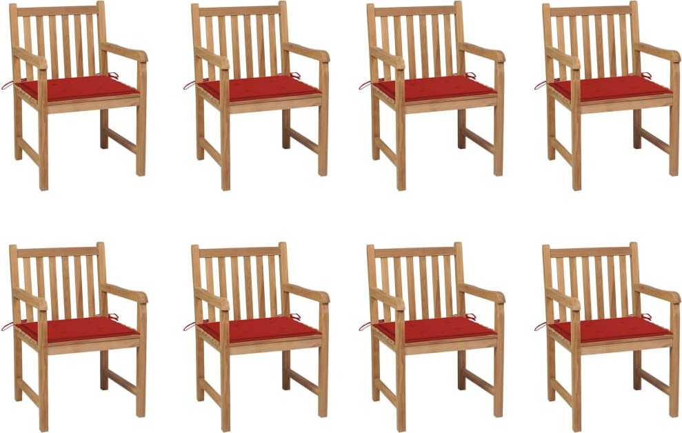 The Living Store Gartenstühle 8 Stk. mit Roten Kissen Massivholz Teak