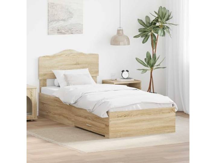 YUOTYRKTEJRSG Holzwerkstoff mit Stauraum Modernes Design 90 x 190 cm Braun Bettrahmen mit Kopfteil Sonoma-Eiche 90x190 cm Holzwerkstoff mit Schubladen und Lattenrost Stabil Stauraum