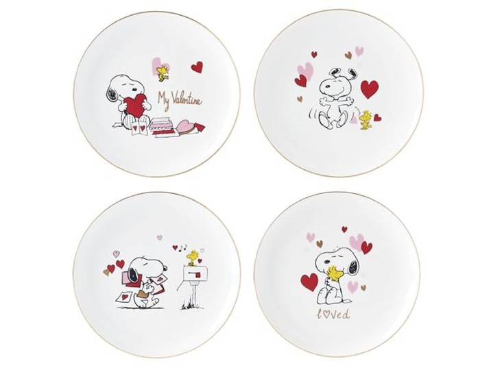 Lenox Snoopy Valentins-Akzentteller, Vorspeisenteller-Set für 4 Porzellan, Handwäsche empfohlen Auch ideal als Dessertteller zum Valentinstag für Salat oder Brot, mikrowellengeeignet