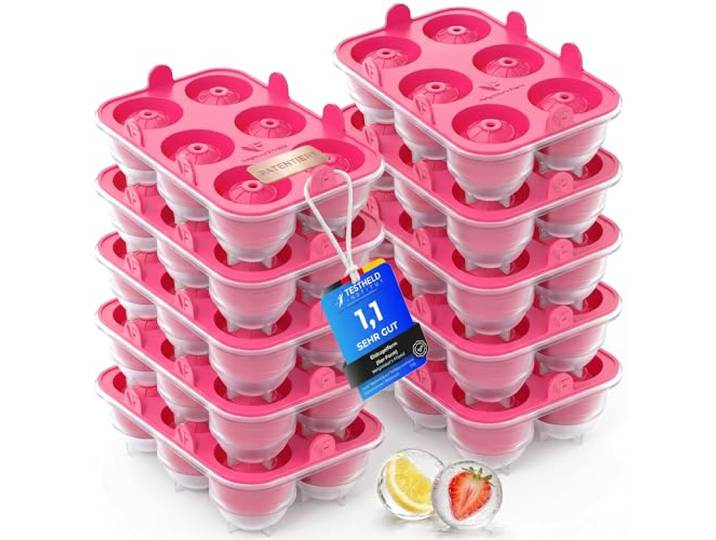 Neighbour’s Friend® Pink Eiskugelform XL 10er Set – Stylische patentierte Eiswürfelform für Cocktails, Infused Water & Iced Coffee – 60 große runde Eiswürfel Platinsilikon – BPA-frei