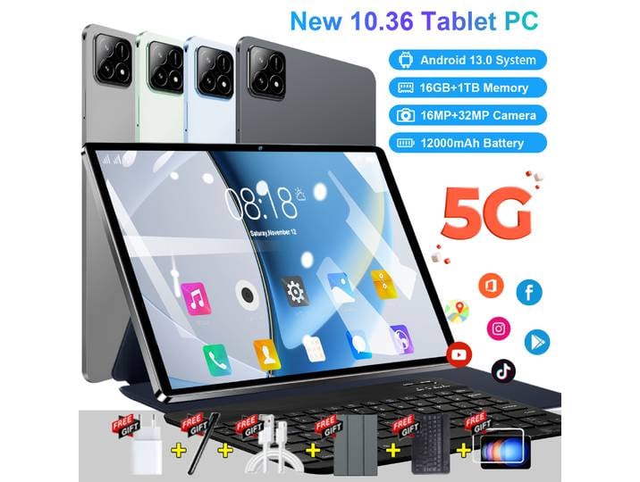 Android 13.0 10.36 pouces tablette Google Play 10 Core double caméra double SIM 5G appel téléphonique tablettes Bluetooth Wifi 16GB + 1TB ROM