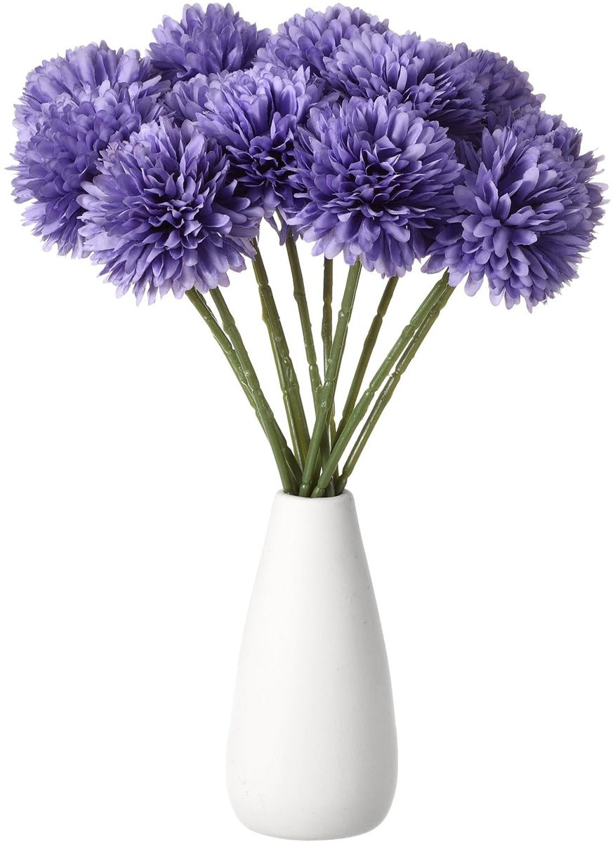 Set van 12 paarse kunstchrysanten van zijde voor decoratie van uw huis, tuin of feest