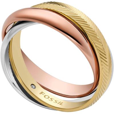 Fingerring FOSSIL "Schmuck Geschenk Edelstahl Ring HARLOW" Gr. 16,5, rosa (silberfarben, gelbgoldfarben, roségoldfarben), Fingerringe, Damen, 16.5, Edelstahl, 3mm, Fingerring