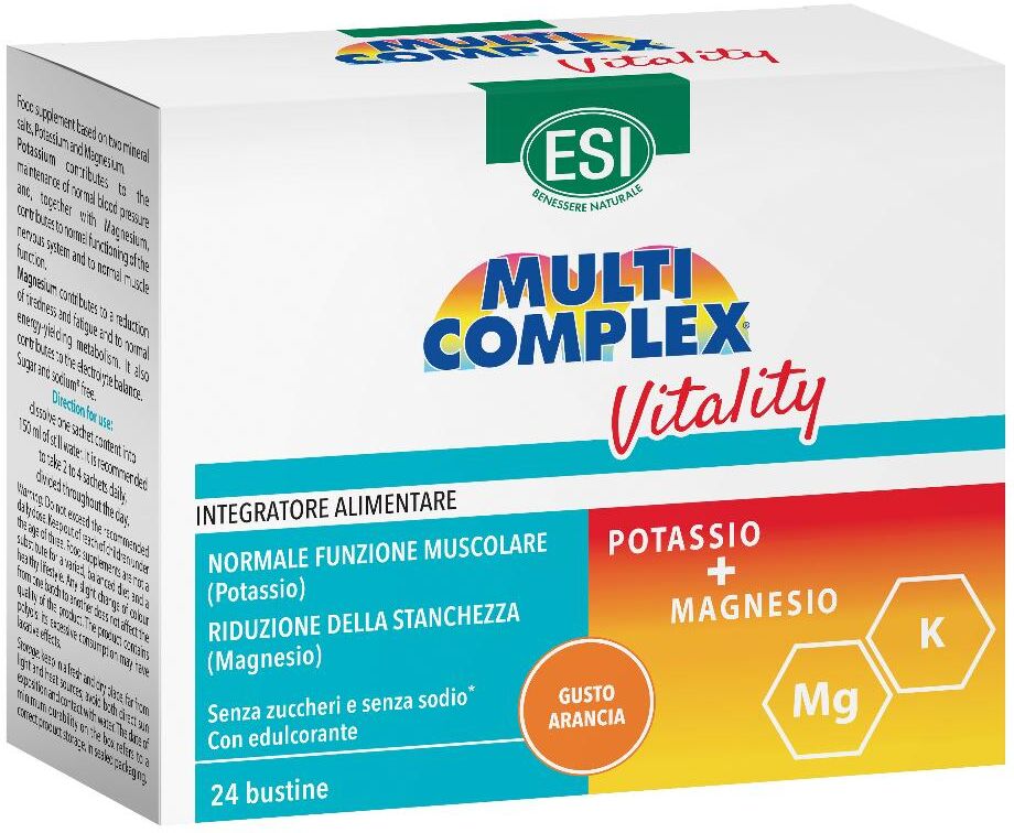 ESI Srl ESI Multicomplex Vitality, Integratore Magnesio e Potassio, 24 Bustine - Supporta Muscoli e Riduce Stanchezza
