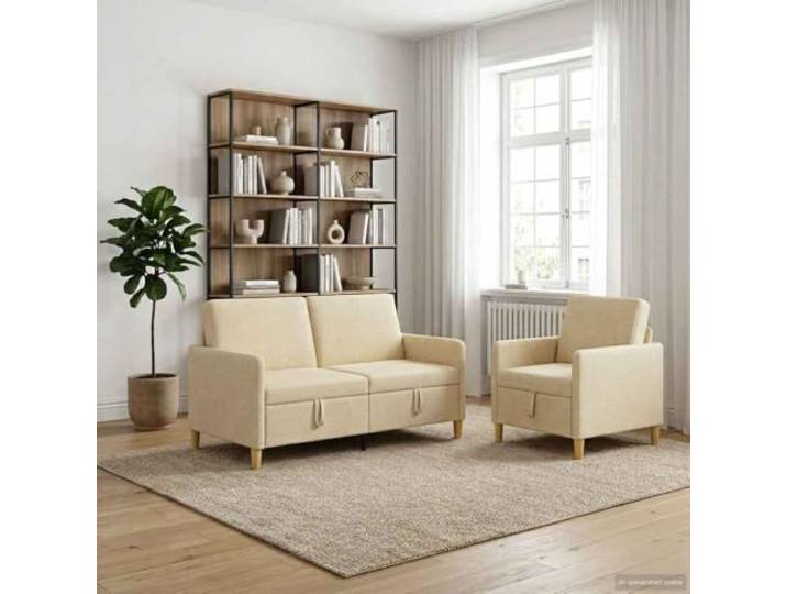 KTHLBRH Sofa-Set mit Stauraum, 2 Stück, cremefarben, Polyester Abnehmbarer Sitz, Metallgestell, abnehmbare Bezüge, Verwendung im Innenbereich
