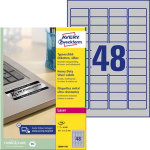 Zweckform Typenschild-Etiketten L6009-100, silber, 45,7 x 21,2mm, 100 Blatt, 4800 Stück