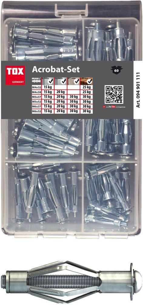 TOX Metall-Hohlraumdübel-Sortiment Acrobat Set, 60-teilig