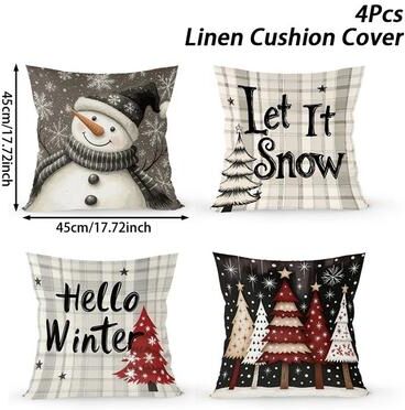 Inspire Select 4 Pcs Christmas Linen Pillow Covers Farmhouse Xmas Throw Pillowcases For Sofa, Couch & Holiday Home Decor style 2