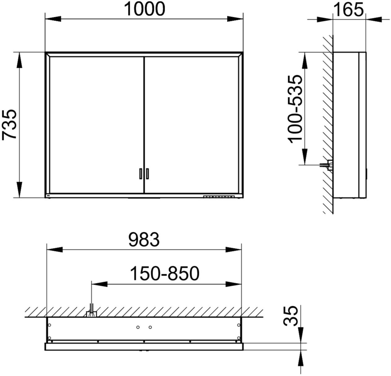 Keuco Spiegelschrank Royal Lumos, ohne Ablagefläche, Vorbau, 1000x735x165mm, 14304172301 14304172301