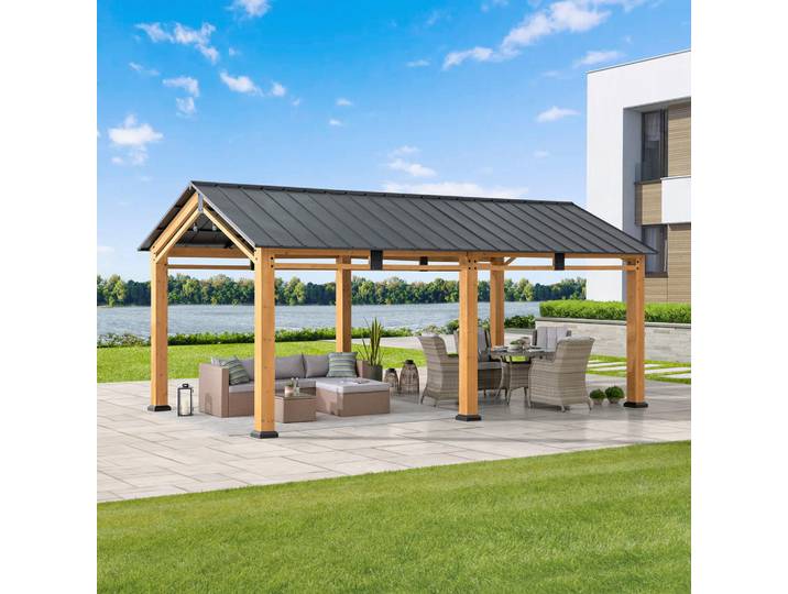 Modante Carport, Holz, Zeder, 336x290x603 cm, Gartenzubehör, Carports