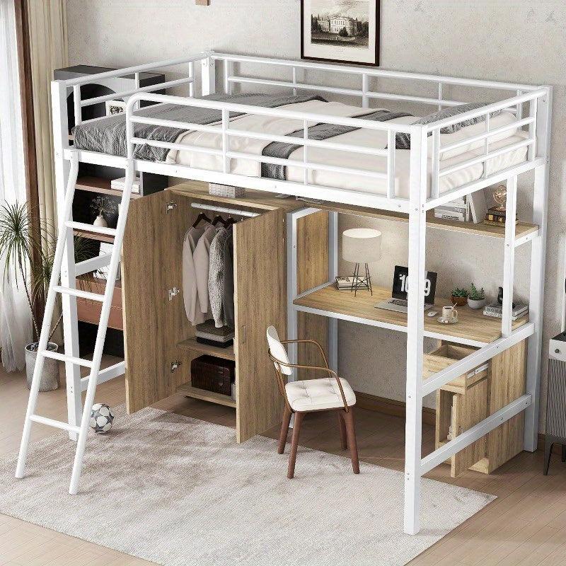 Stapelbett mit integriertem Tisch und Stauraum, platzsparend, 90x200 cm
