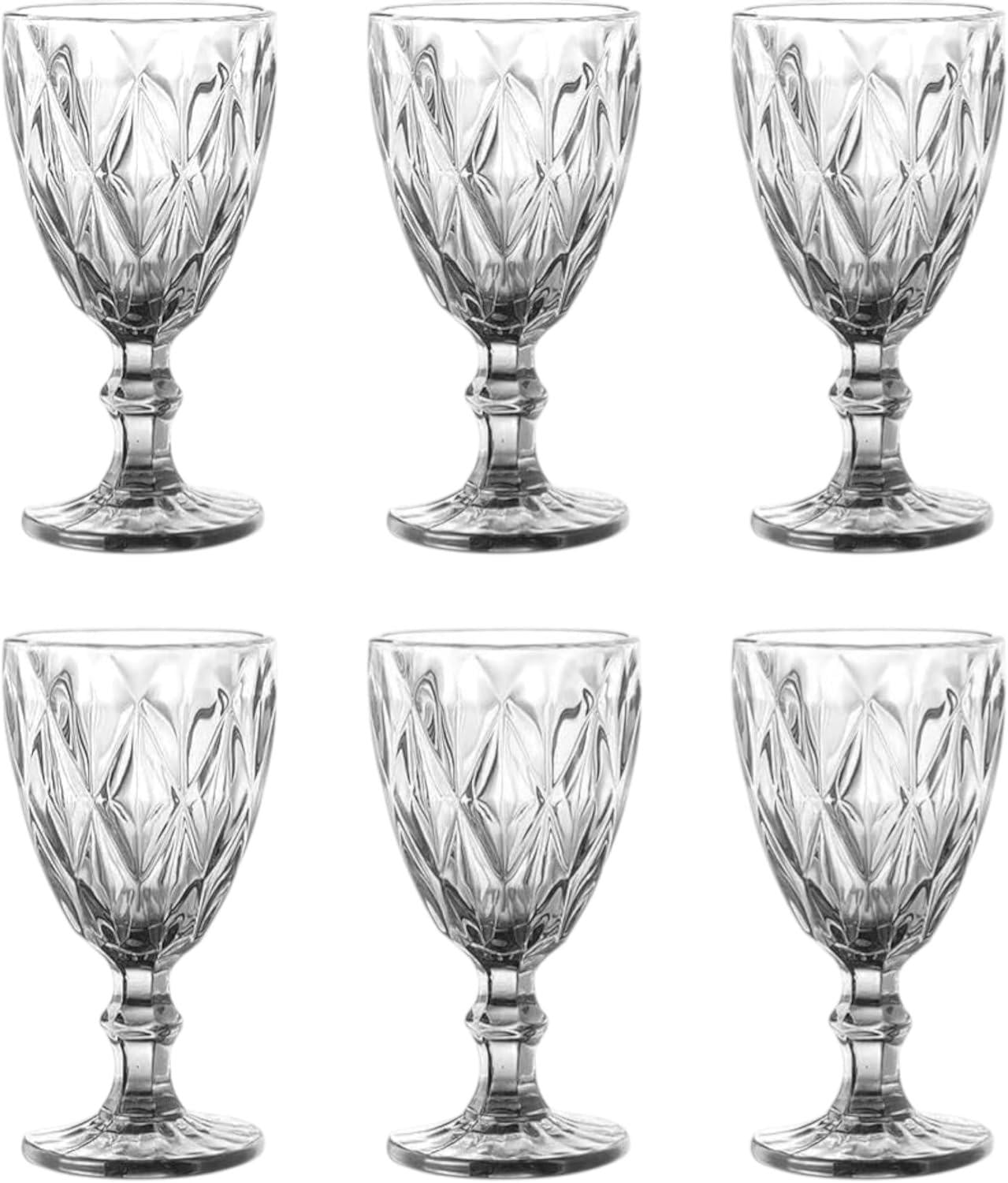 Set van 6 glazen wijnglazen met reliëfpatroon