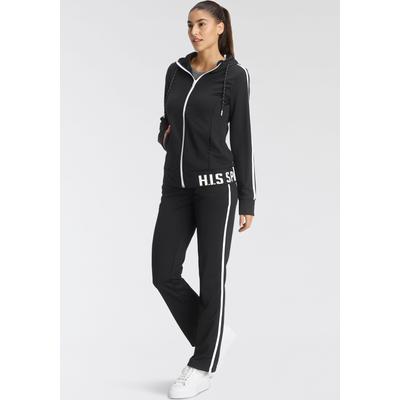 Trainingsanzug H.I.S, Damen, Gr. 42, schwarz, Obermaterial: 94% Polyester, 6% Elasthan, Basic schmal, Sportanzüge Trainingsanzug, Softes, schnell trocknendes Stretchmaterial für hohen Komfort