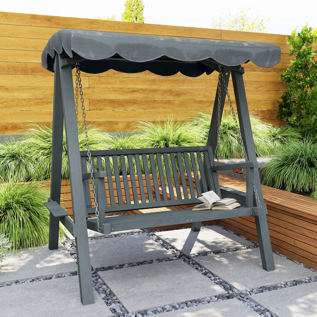 Dakota Fields Outsunny 2 Seater Garden Swing Seat with Canopy Side Tray Outdoor Grey 160cm