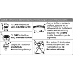 Heimeier Retro S-Set Nachrüst Thermostatkopf-Oberteil und Thermostatkopf für DN 20