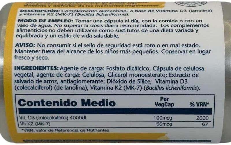 Solaray Vitamina D3 Y K2 Menaquinona-7 60 Cápsulas Vegetales Talla Única Unisex