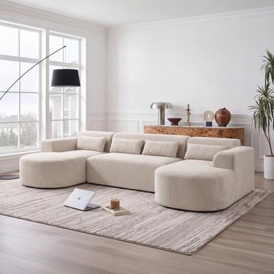 Abrihome "131.1"" U-Shaped Boucle Sectional Boneless Sofa with Pillows"