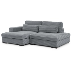 ECKSOFA Wolke mit tiefer Sitzfläche, Schlaffunktion und praktischem Bettkasten aus weichem Grau Cordstoff